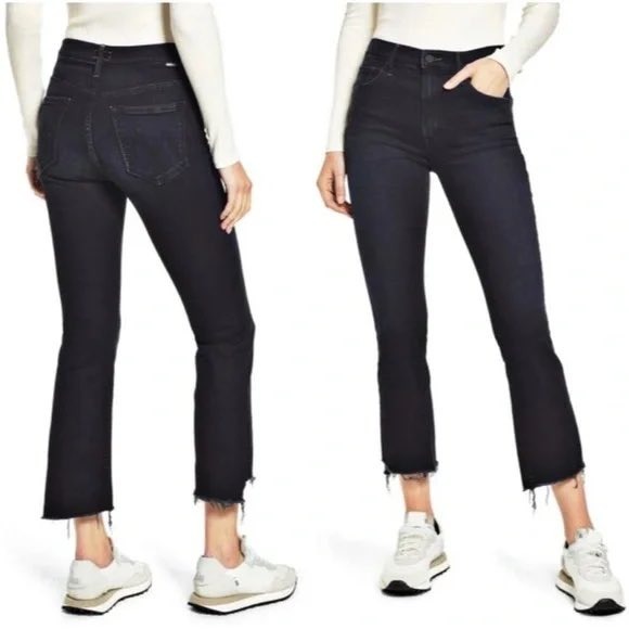 MOTHER Denim - Mother Insider Crop Step Fray Hem Night In Paris Jeans Women 26 Black High Rise